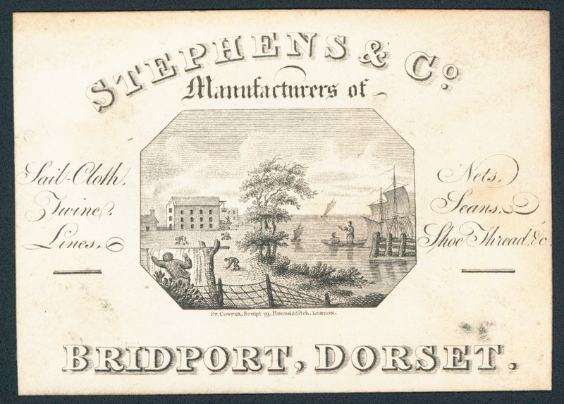 Stephens & Co, Manufacturers of Sail-Cloth, Nets, Twine, Lines and Shoe Thread, Trade Card by English School