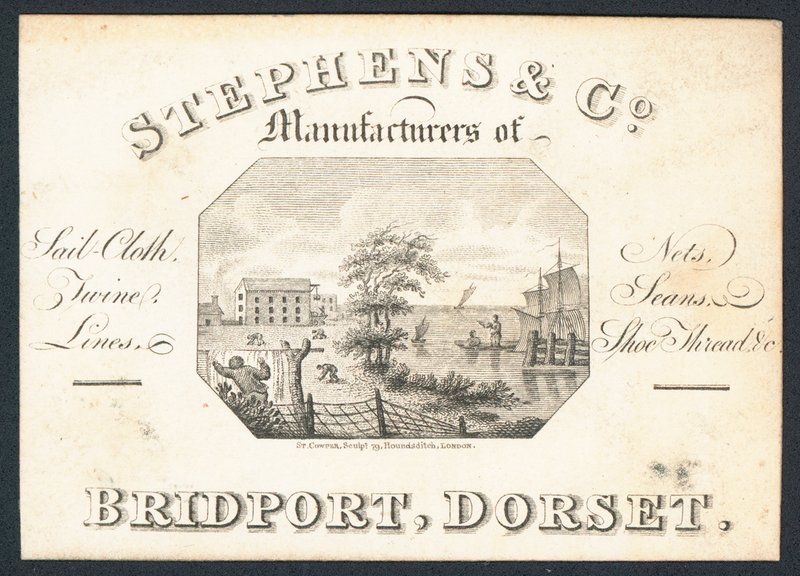 Stephens & Co, Manufacturers of Sail-Cloth, Nets, Twine, Lines and Shoe Thread, Trade Card by English School