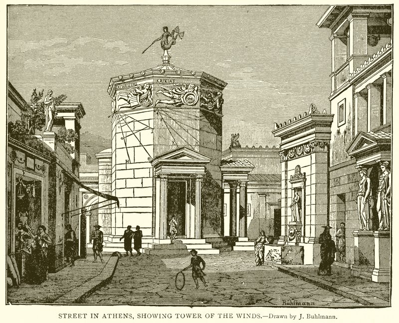 Street in Athens, Showing Tower of the Winds by English School