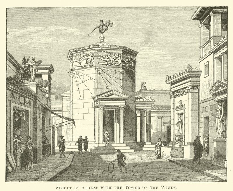 Street in Athens with the Tower of the Winds by English School