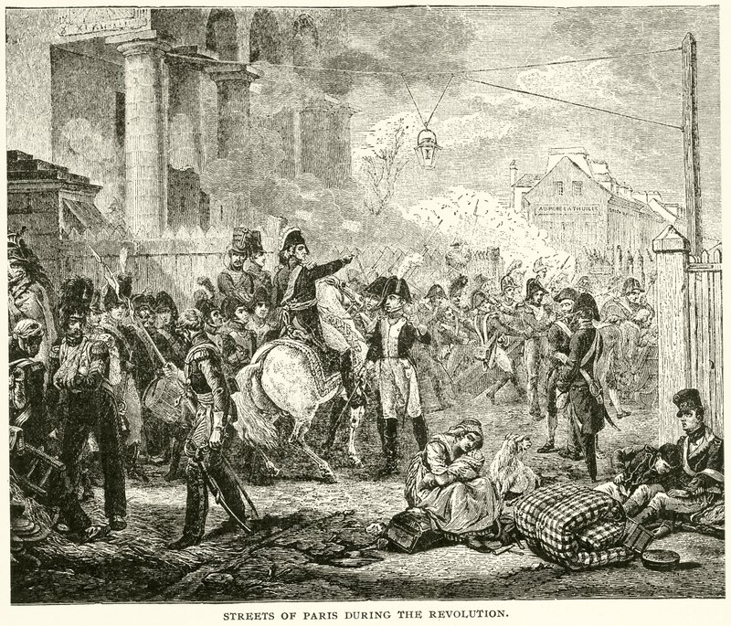 Streets of Paris during the Revolution by English School