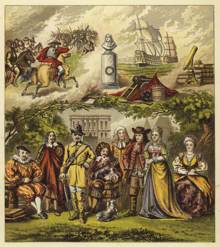 Stuarts, Commonwealth, and House of Orange; King James I, King Charles I, Oliver Cromwell, King Charles II, King James II, William and Mary, Queen Anne by English School