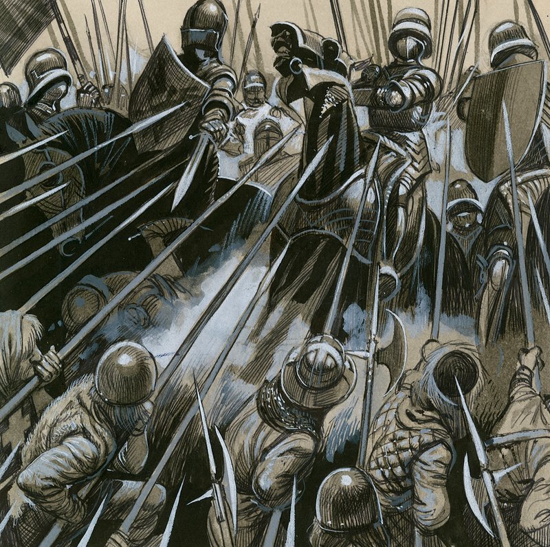 Swiss soldiers defeating the Burgundian army in 1476-77 by English School