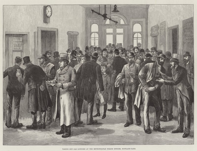 Taking out Cab Licenses at the Metropolitan Police Offices, Scotland-Yard by English School