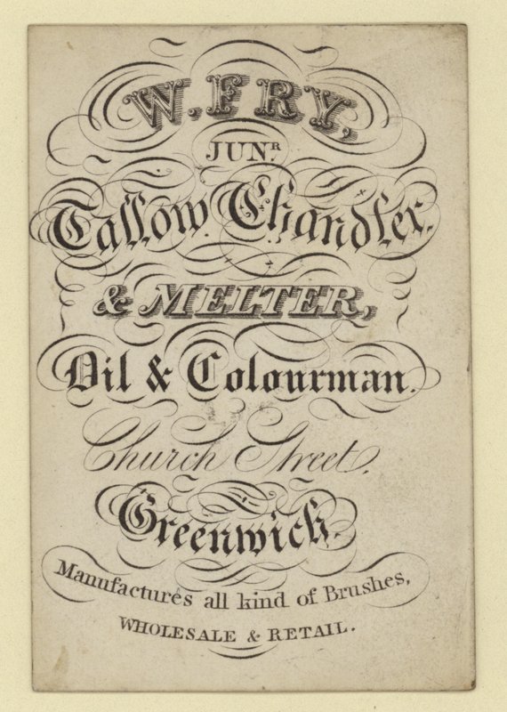 W Fry Tallow Chandler and Melter, trade card by English School