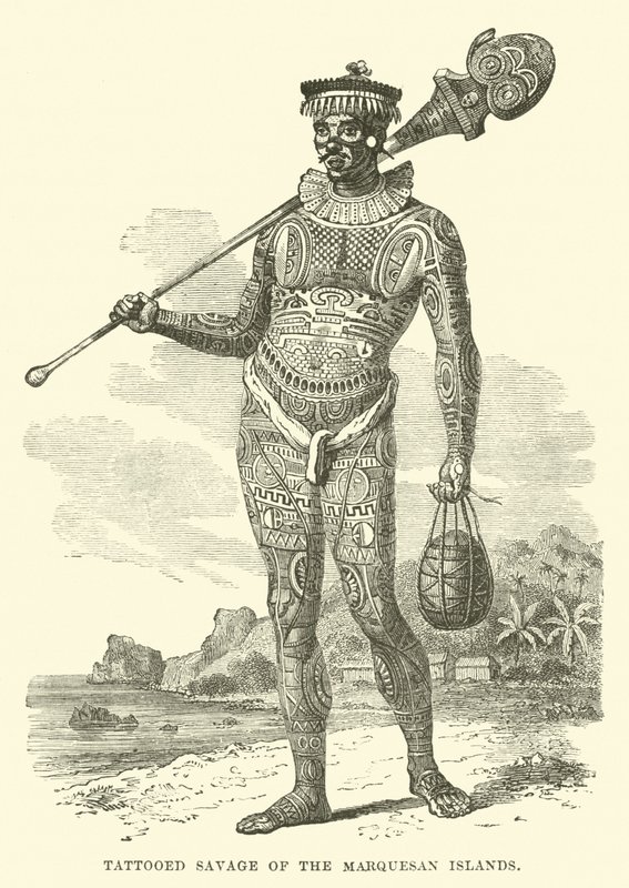 Tattooed Savage of the Marquesan Islands by English School