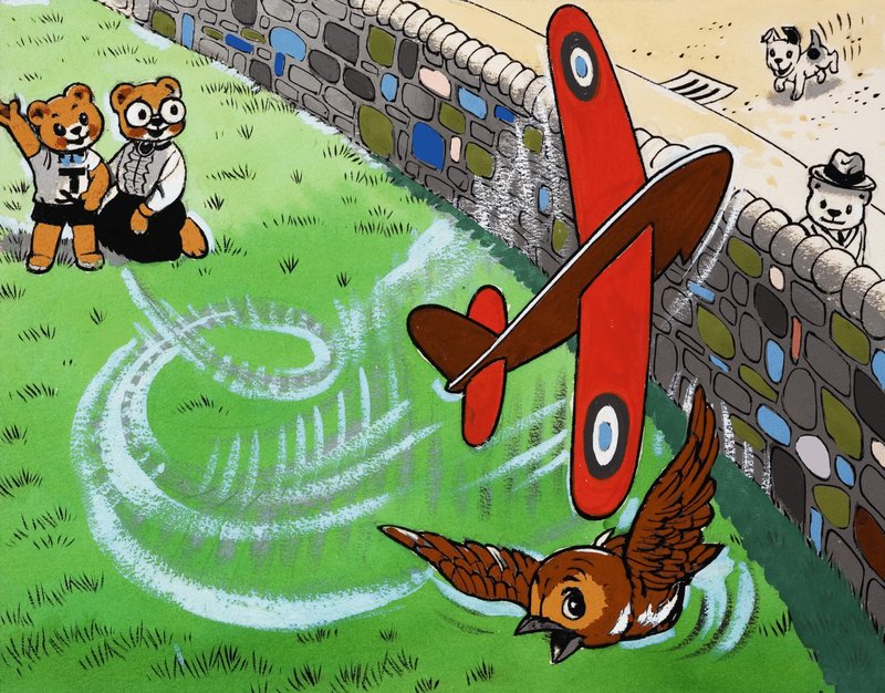 Teddy bear flying toy aeroplane by English School