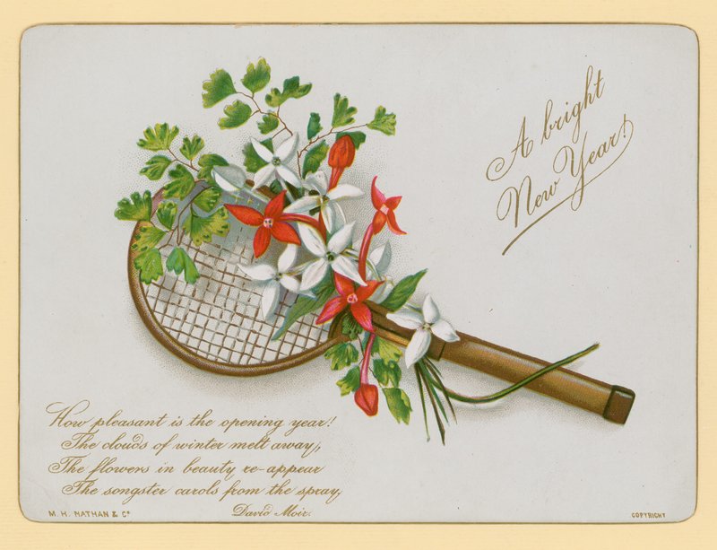 Tennis Racket and Flowers, New Year Card by English School