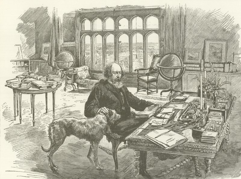 Tennyson in his library by English School