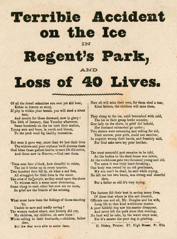 Terrible accident on the ice at Regents Park, London by English School