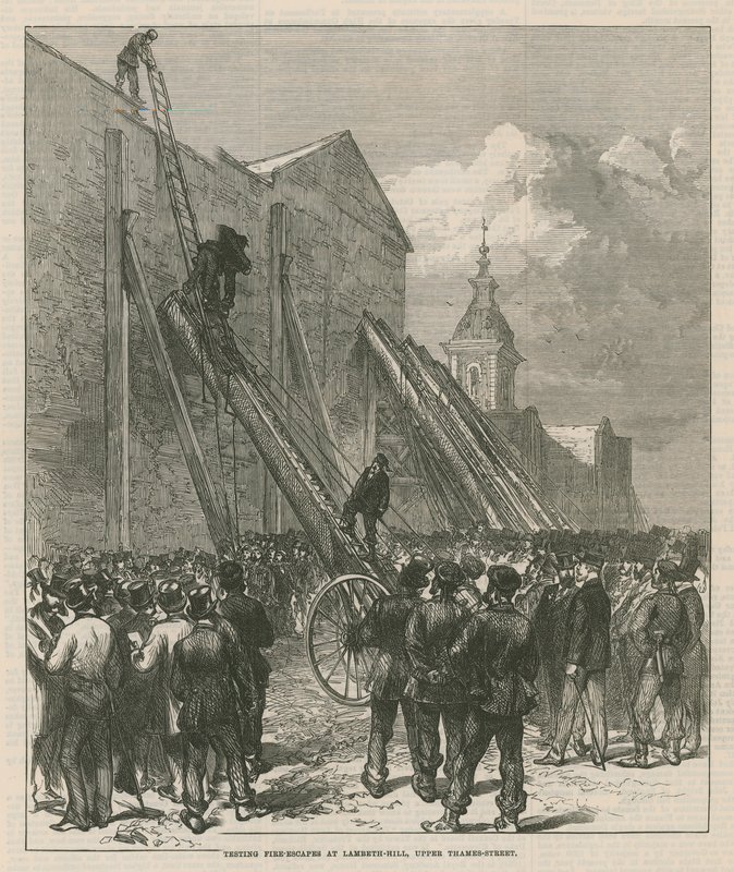 Testing fire escapes at Lambeth Hill, Upper Thames Street by English School