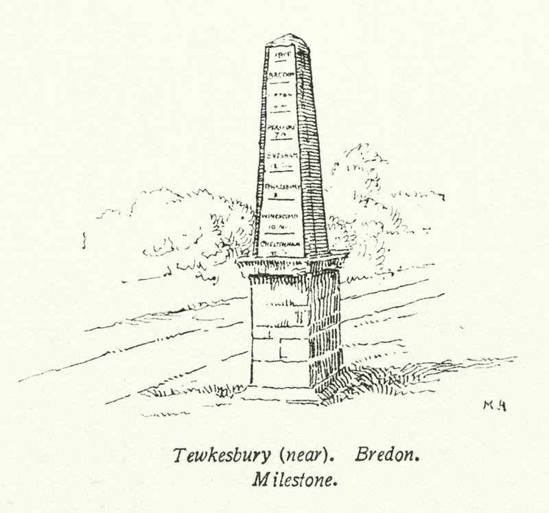Tewkesbury, Near Bredon, Milestone by English School