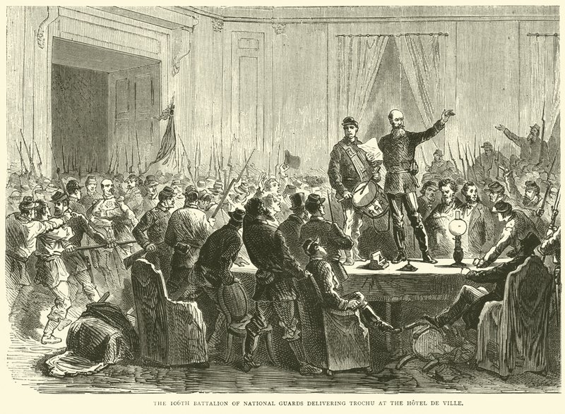 The 106th Battalion of National Guards Delivering Trochu at the Hotel de Ville, October 1870 by English School