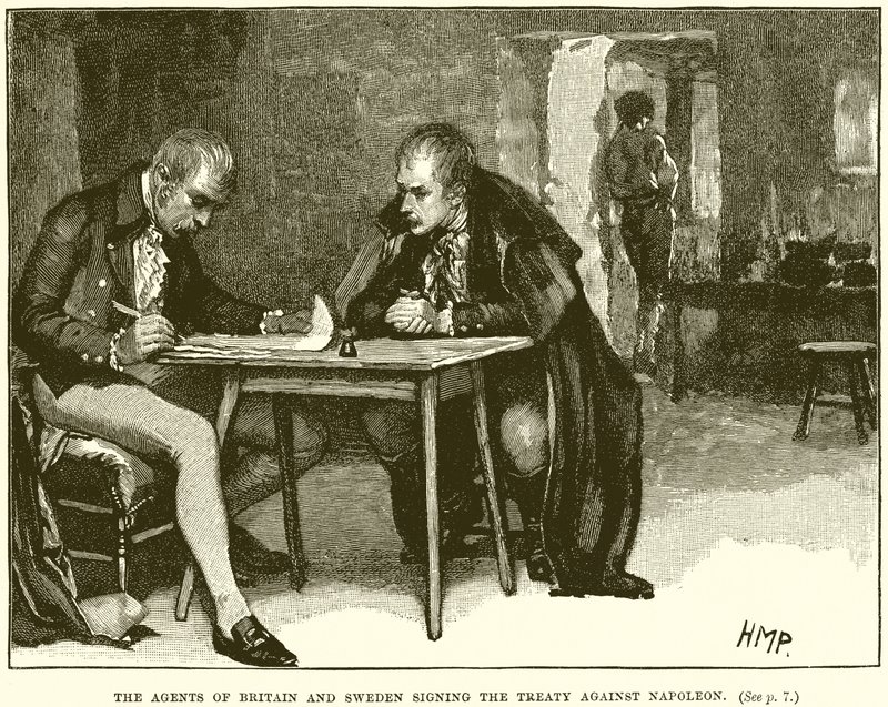 The Agents of Britain and Sweden Signing the Treaty against Napoleon by English School