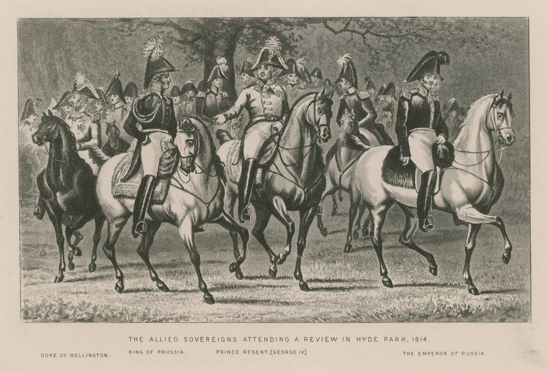 The Allied Sovereigns attending a review in Hyde Park, 1814 by English School