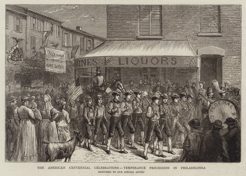 The American Centennial Celebrations, Temperance Procession in Philadelphia (engraving) by English School