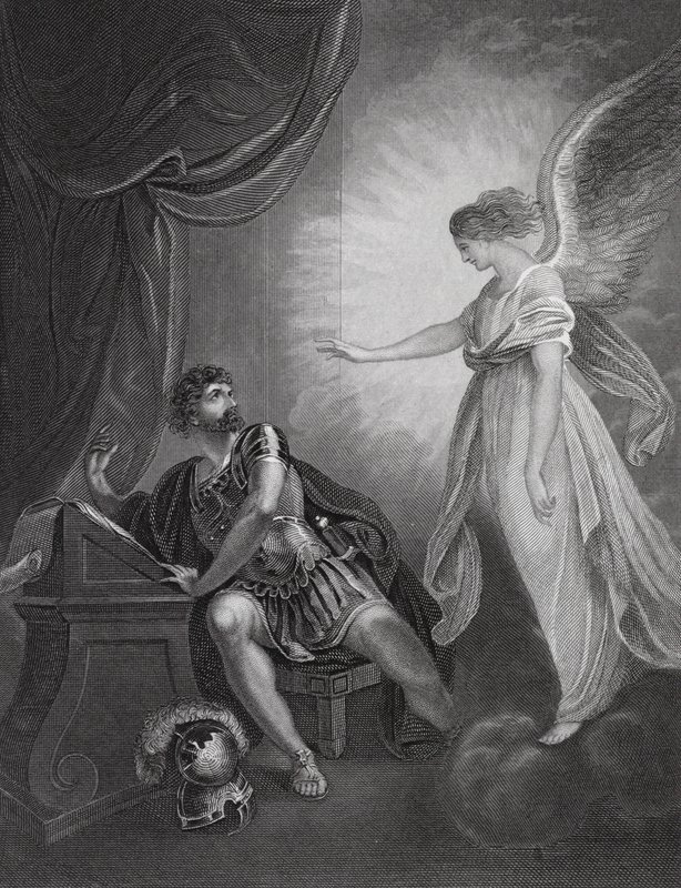 The Angel appearing to Cornelius, Acts, Ch 10, v 4 by English School