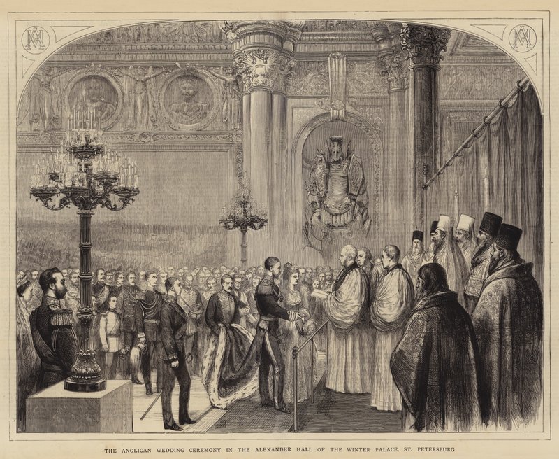 The Anglican Wedding Ceremony in the Alexander Hall of the Winter Palace, St Petersburg by English School