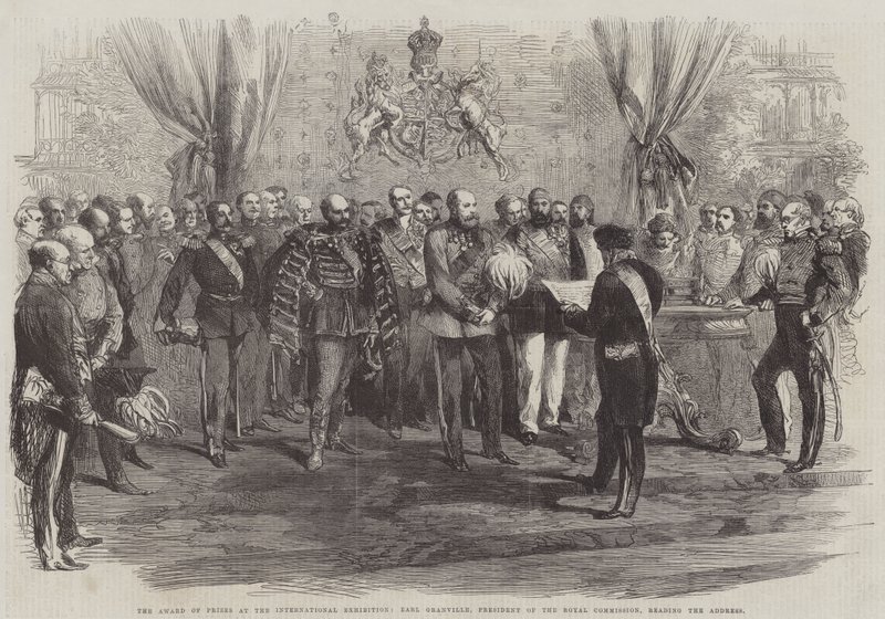 The Award of Prizes at the International Exhibition, Earl Granville, President of the Royal Commission, reading the Address by English School