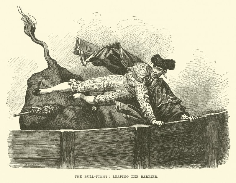 The Bull-fight, leaping the barrier by English School