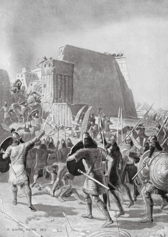 The Capture of Memphis by the Assyrians by English School