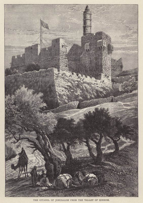 The Citadel of Jerusalem from the Valley of Hinnom by English School