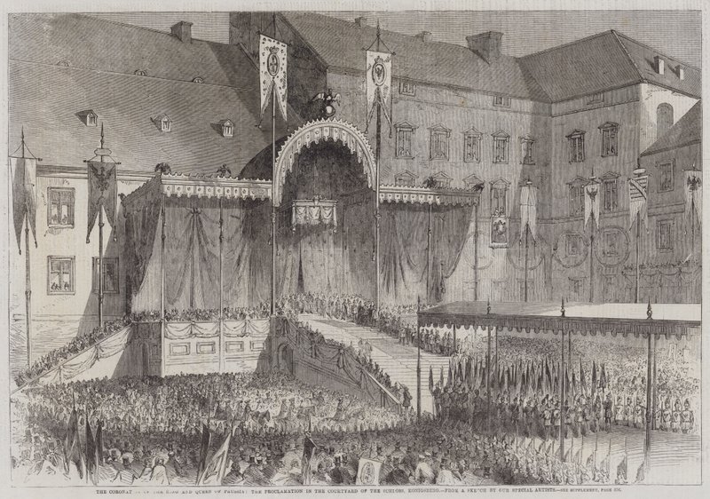 The Coronation of the King and Queen of Prussia, the Proclamation in the Courtyard of the Schloss, Konigsberg by English School