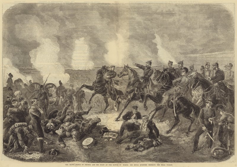The Crown Prince of Prussia and his Staff at the Battle of Worth, His Royal Highness ordering the Final Charge by English School