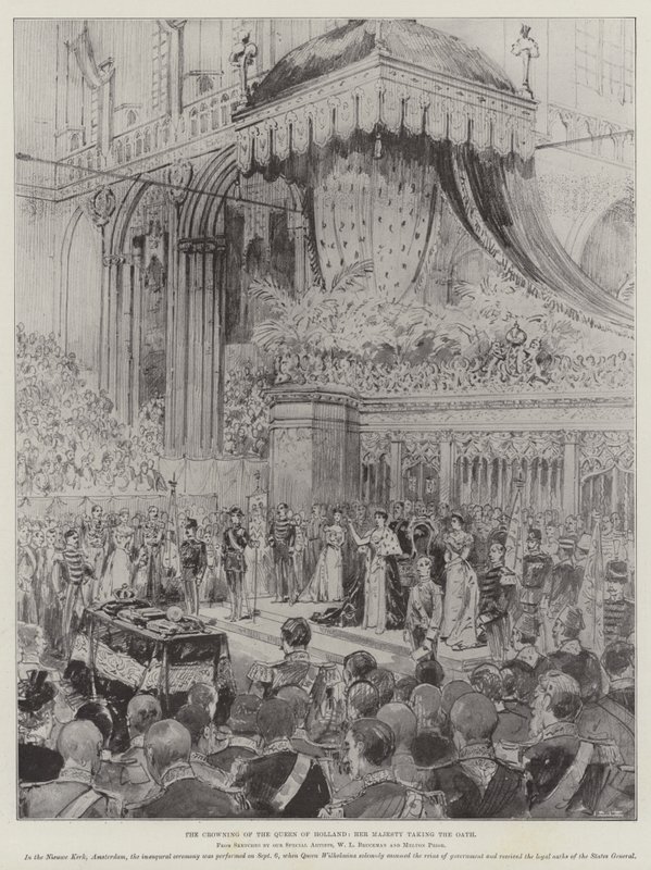 The Crowning of the Queen of Holland, Her Majesty taking the Oath by English School