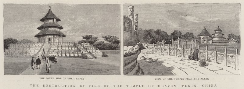 The Destruction by Fire of the Temple of Heaven, Pekin, China by English School