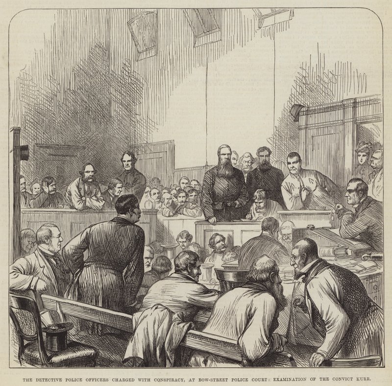 The Detective Police Officers charged with Conspiracy, at Bow-Street Police Court, Examination of the Convict Kurr by English School