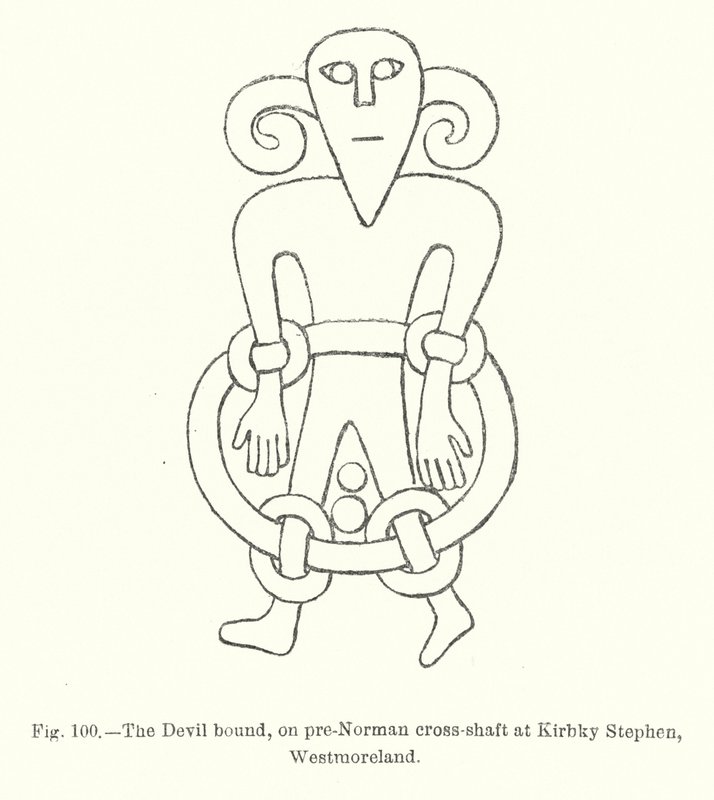 The Devil bound, on pre-Norman cross-shaft at Kirbky Stephen, Westmoreland by English School