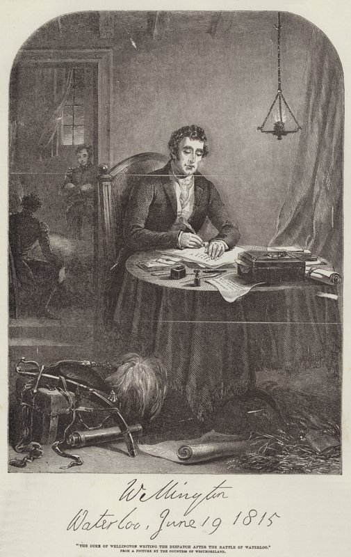 The Duke of Wellington writing the Despatch after Waterloo by English School