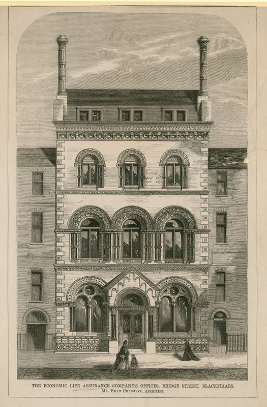 The Economic Life Assurance Companys offices, Bridge Street, London by English School