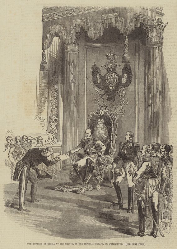 The Emperor of Russia on his Throne, in the Imperial Palace, St Petersburg by English School