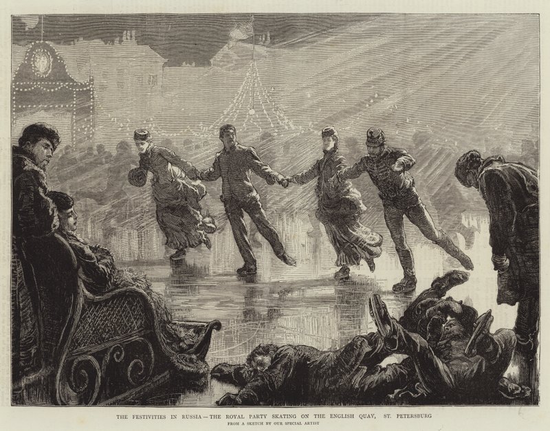 The Festivities in Russia, the Royal Party Skating on the English Quay, St Petersburg by English School