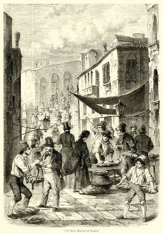 The Fish Market at Venice by English School