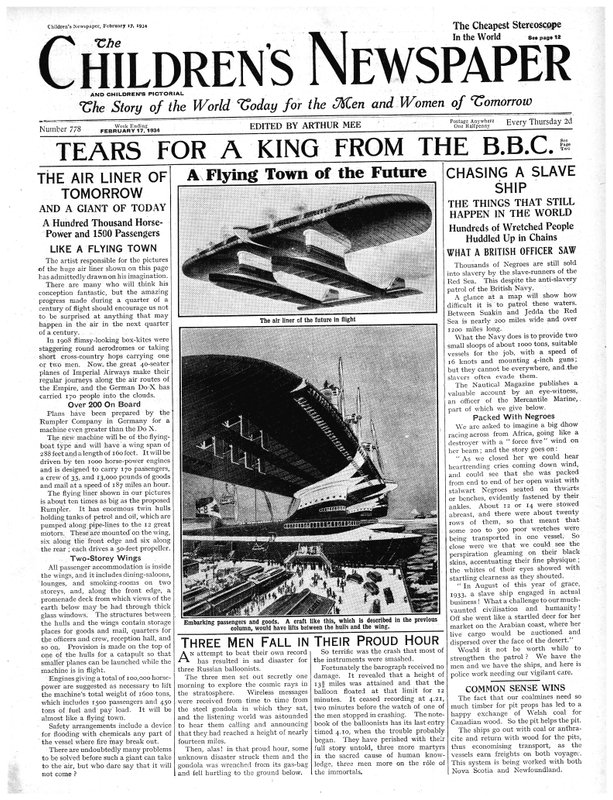 The Flying Town of the Future, Front Page of 