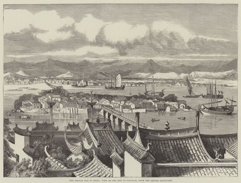 The French War in China, View of the City of Foochow, from the British Consulate by English School