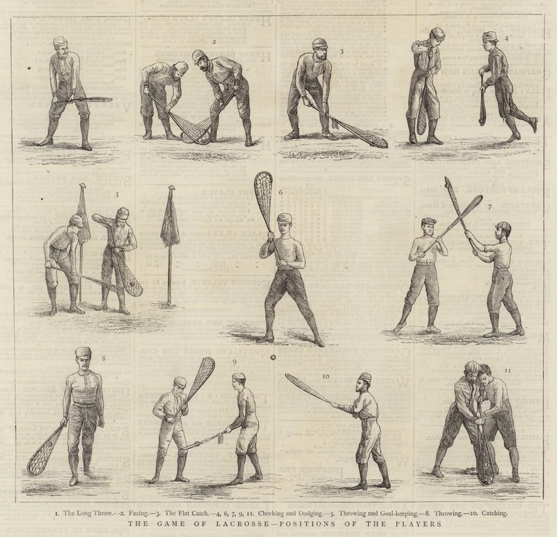 The Game of Lacrosse, Positions of the Players (engraving) by English School