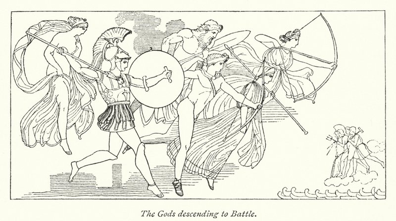 The Gods descending to Battle by English School
