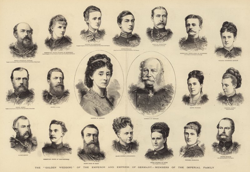 The "Golden Wedding" of the Emperor and Empress of Germany, Members of the Imperial Family by English School