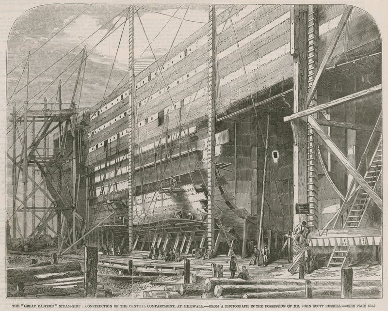 The Great Eastern steam ship; Construction of the central compartment at Millwall by English School