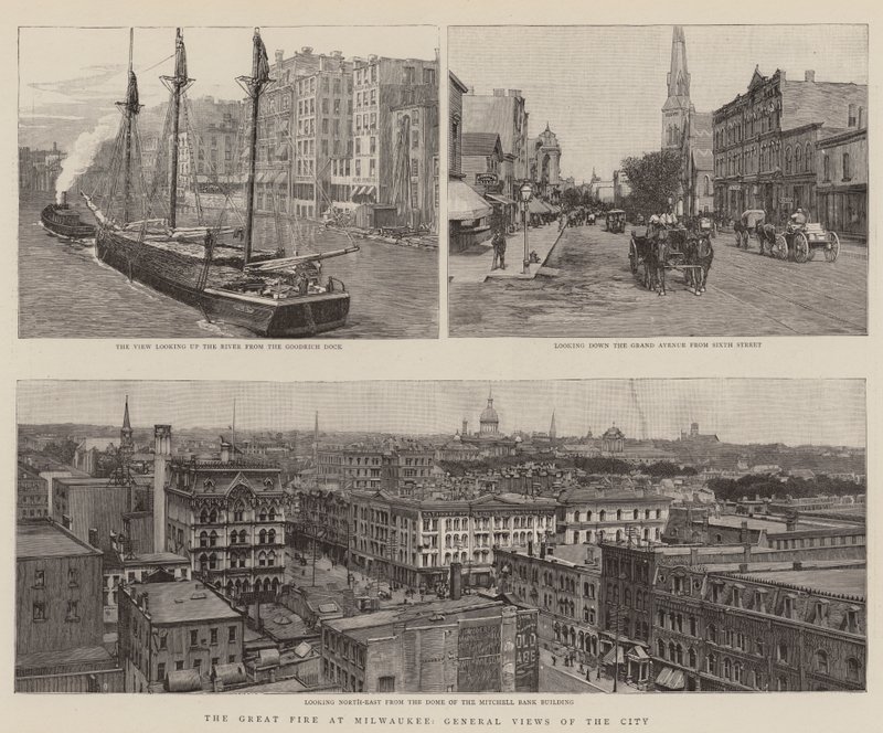 The Great Fire at Milwaukee, General Views of the City by English School