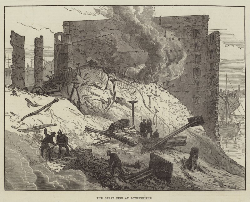 The Great Fire at Rotherhithe by English School