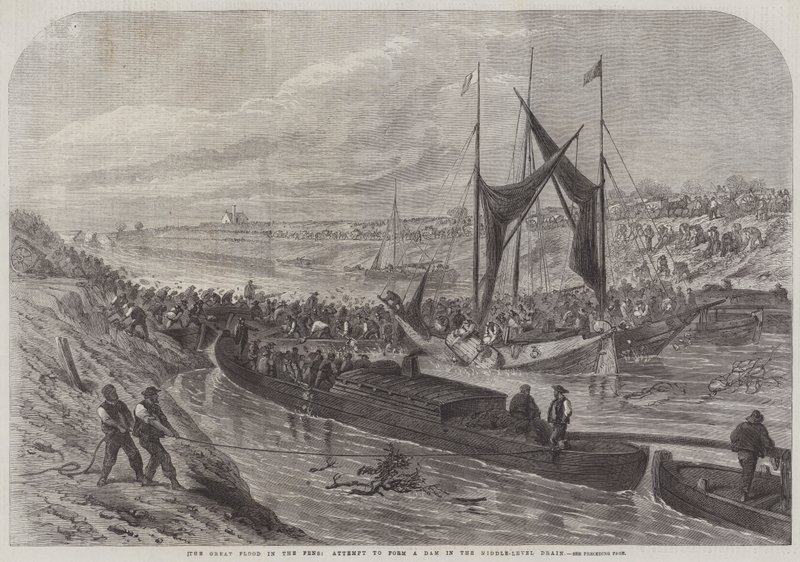 The Great Flood in the Fens, attempt to Form a Dam in the Middle-Level Drain by English School
