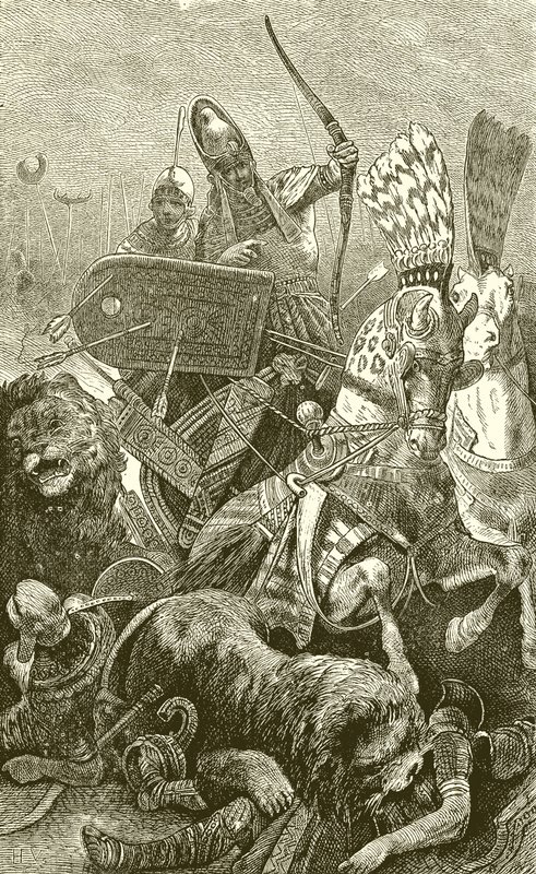 The Great Sesostris (Rameses II) in the Battle of Kadesh by English School