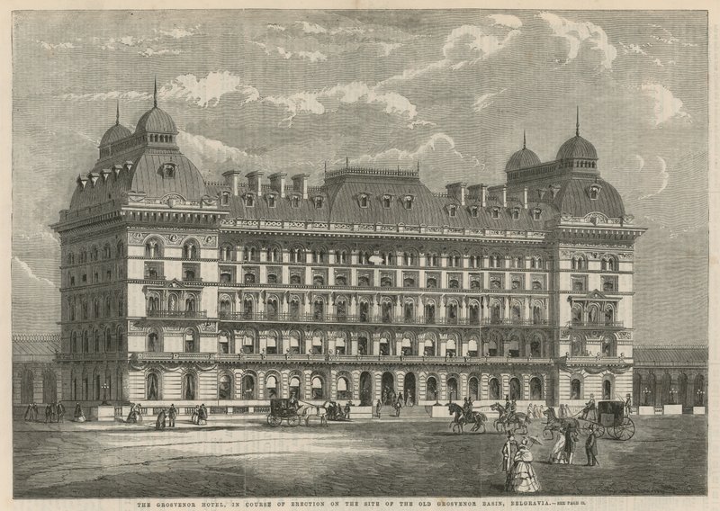 The Grosvenor Hotel, in Course of Erection on the Site of the Old Grosvenor Basin, Belgravia by English School