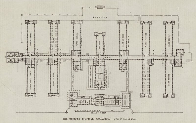 The Herbert Hospital, Woolwich, Plan of Ground Floor by English School