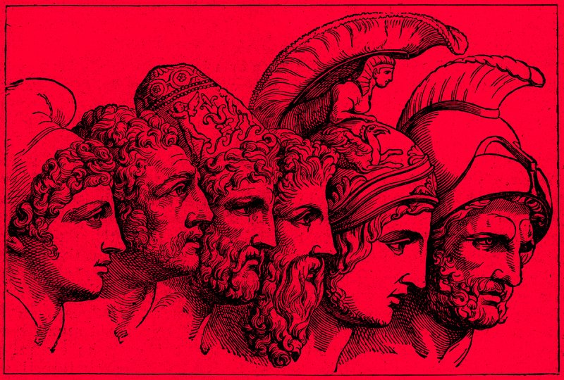 The Heroes of the Trojan War: Paris, Diomedes, Odysseus, Nestor, Achilles, Agamemnon by English School